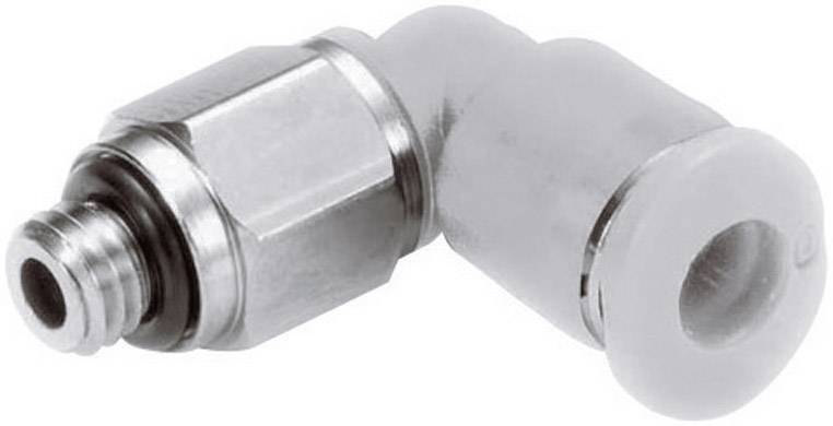 Metall- und Kunststoff-Winkelverbinder mit Gewinde und Steckverbindung, häufig in Pneumatik- oder Hydrauliksystemen verwendet.