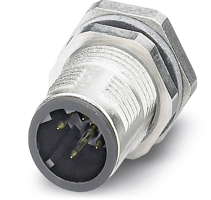 Metallgehäusestecker mit rundem Anschluss und mehreren Pins, geeignet für industrielle oder elektronische Anwendungen.