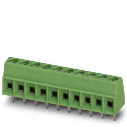 Grüner Steckverbinder mit acht Anschlüssen, geeignet für die Befestigung auf Leiterplatten, verwendet in elektronischen Schaltungen.