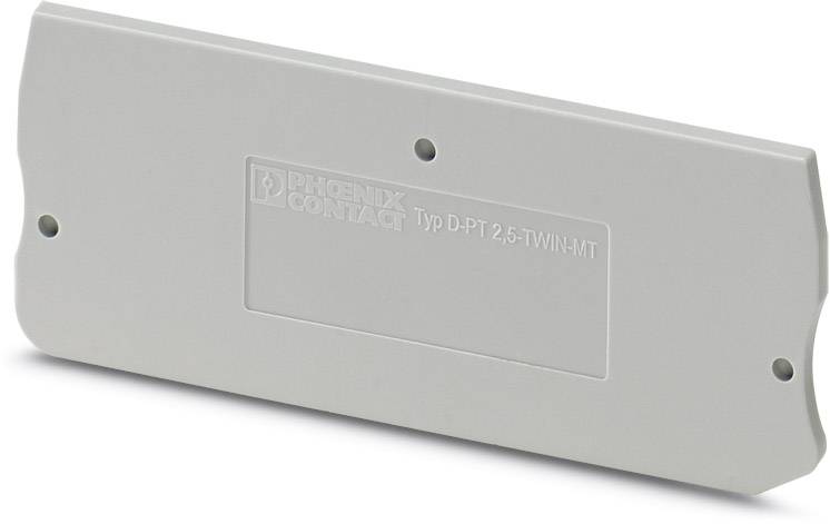 Graues Kunststoffteil mit der Aufschrift 'Typ D-PT 2,5-TWIN-MT', vermutlich eine Abdeckung oder ein Verbindungsstück von Phoenix Contact.