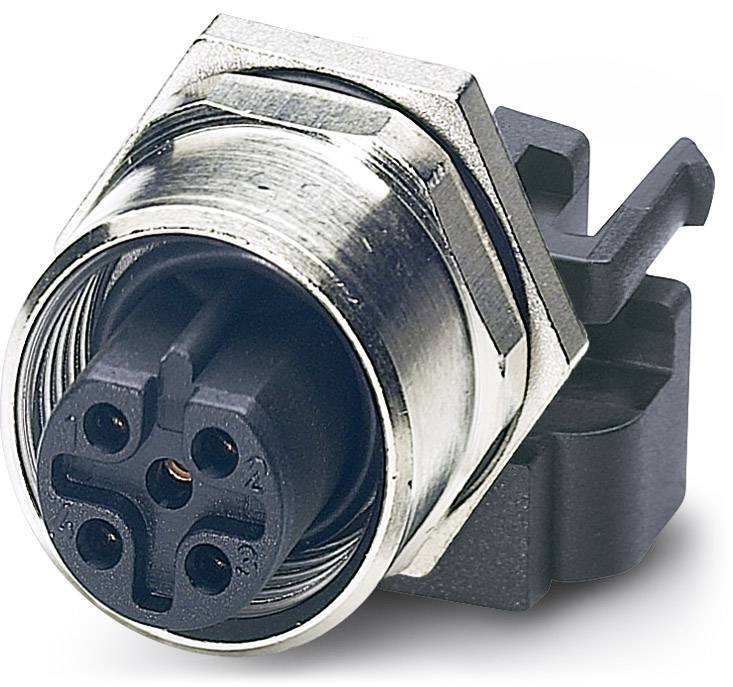 Ein runder elektrischer Steckverbinder mit fünf Steckplätzen und Metallgehäuse. Ideal für industrielle Anwendungen.