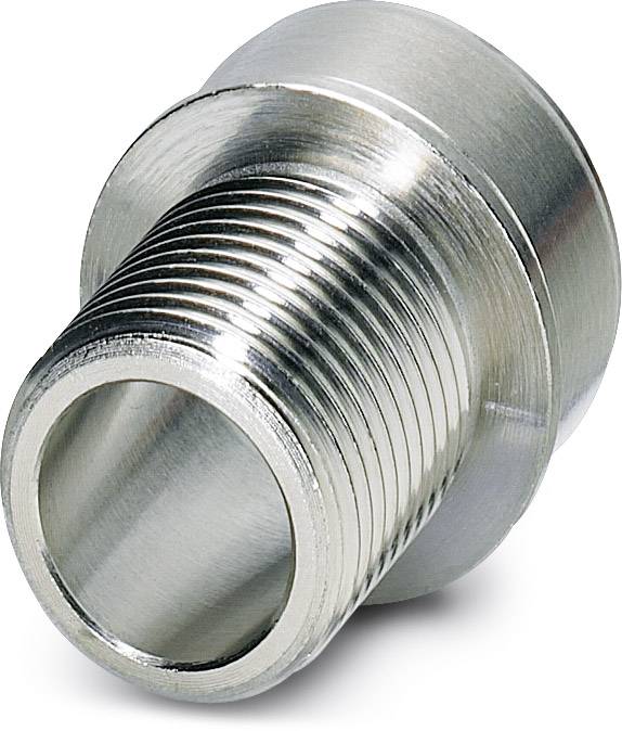 Ein silbernes, metallisches Rohr- oder Verbindungsstück mit Gewinde, das für hydraulische oder pneumatische Systeme verwendet wird.