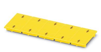 Gelbe Kunststoffplatte mit sechseckigen Segmenten, jedes mit einem Blitzsymbol gekennzeichnet.