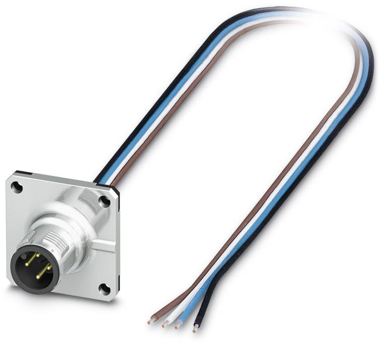 Ein elektrischer Steckverbinder mit vier Drähten in verschiedenen Farben, die zur Verbindung und Stromübertragung verwendet werden.