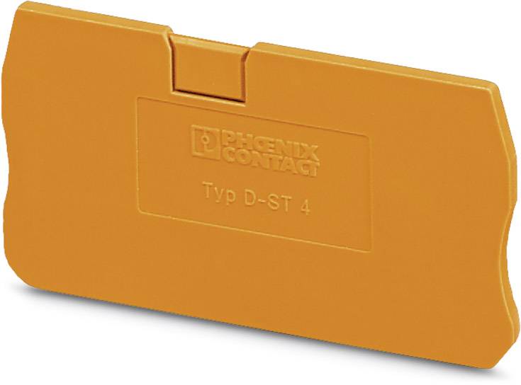 Orangefarbene Trennplatte mit der Aufschrift 'PHOENIX CONTACT Typ D-ST 4', verwendet zur elektrischen Isolation in Schalttafeln.