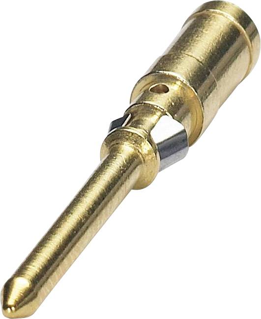 Ein goldfarbener elektrischer Steckverbinderstift, der in elektronischen Geräten zur Signalübertragung verwendet wird.