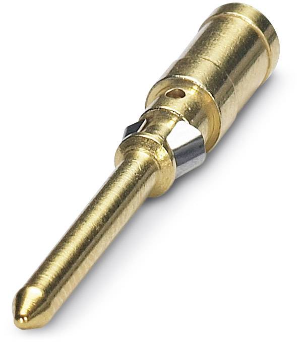 Ein goldfarbener elektrischer Steckverbinderstift, der in elektronischen Geräten zur Signalübertragung verwendet wird.