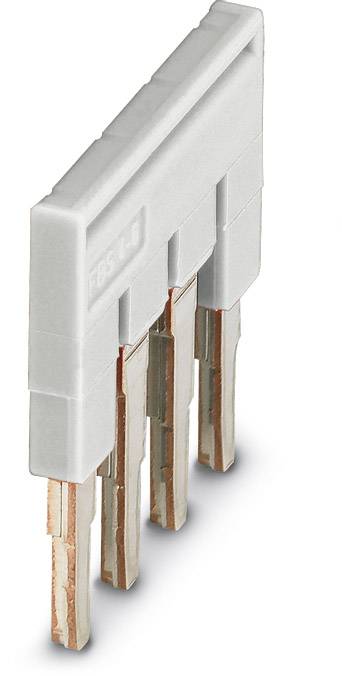 Ein grauer, vierpoliger Elektroschalter mit flachen Metallkontakten in einem Plastikgehäuse. Hauptsächlich für elektrische Verbindungen genutzt.