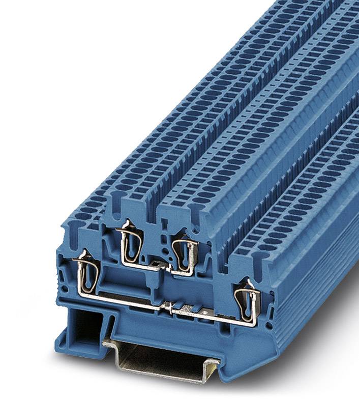 Ein blauer Klemmblock mit mehreren Anschlüssen, der für elektrische Verbindungen verwendet wird.