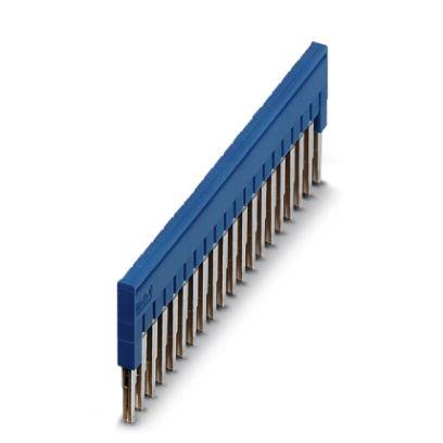 Rechteckiger elektrischer Stecker mit blauer Isolierung und mehreren Metallpins