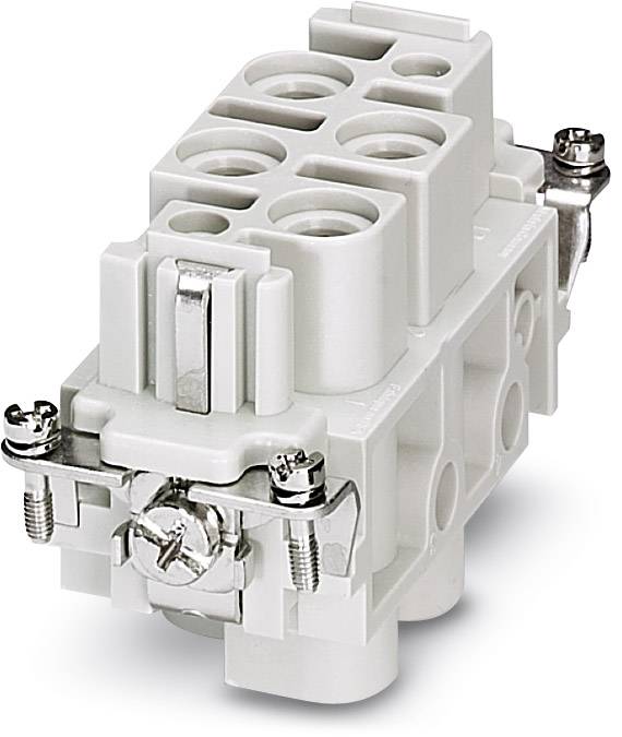 Elektrischer Anschlussblock mit mehreren Verbindungen, zwei sichtbaren Schrauben und einem kompakten, hellgrauen Design.