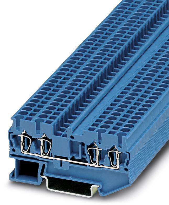 Blauer elektrischer Steckverbinder mit mehreren Anschlüssen und vertikalen Schlitzen, geeignet für industrielle Anwendungen.