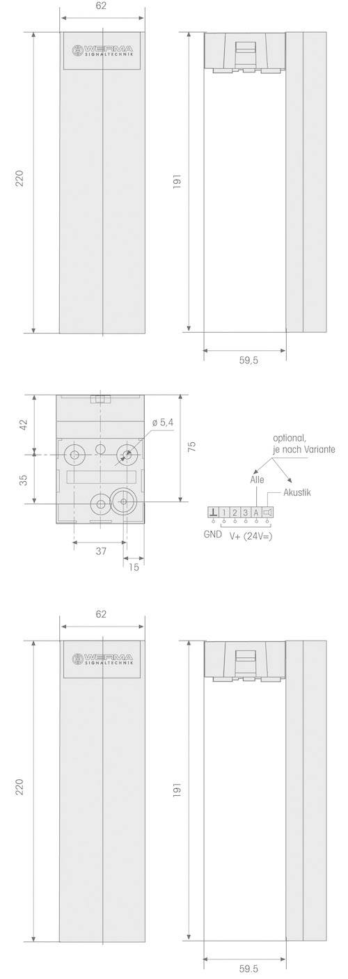 Werma Signaltechnik Signalsäule 690.000.55 Rot, Gelb, Grün, Weiß, Blau, Violett, Türkis 24 V/DC 85 dB