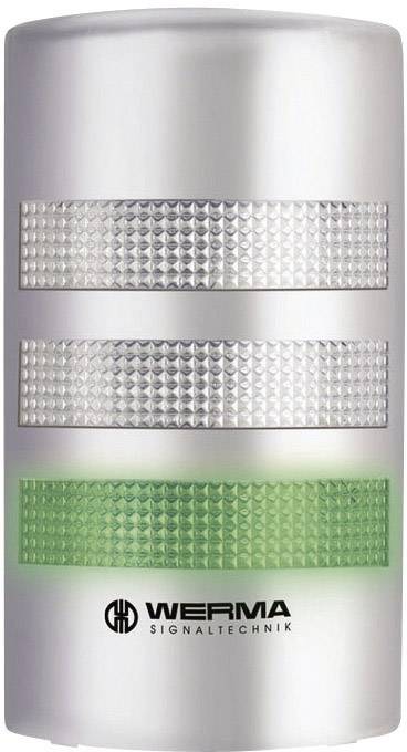 Ein silbernes, zylindrisches Gerät mit zwei transparenten und einem grünen Leuchtstreifen. Darunter das Logo von 'Werma Signaltechnik'.