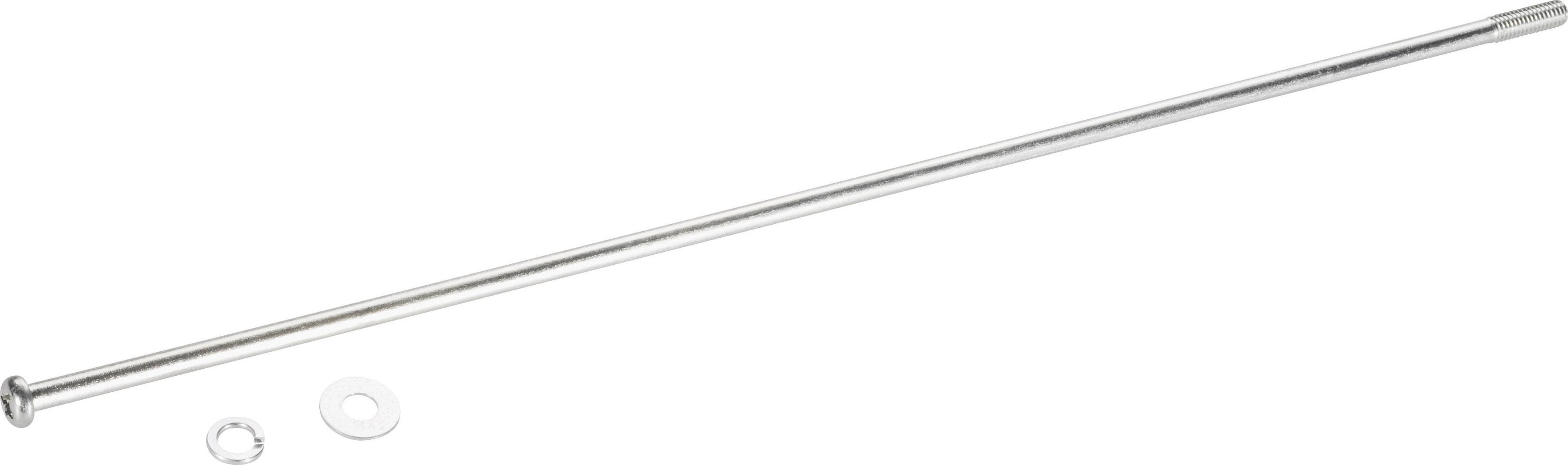 Lange silberne Metallstange mit zwei kleinen Ringen daneben.