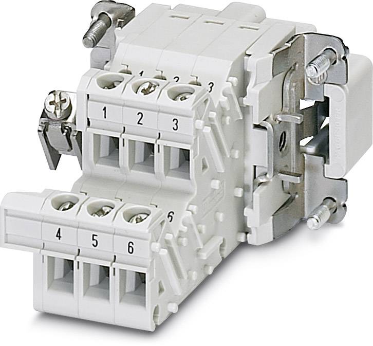 Sechspoliger Leitungsstecker aus Kunststoff mit Schraubverschlüssen, bereit zur Anwendungen in elektrischen Installationen.