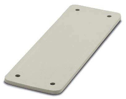 Rechteckige Abdeckplatte aus hellem Material mit vier Bohrungen an den Ecken.