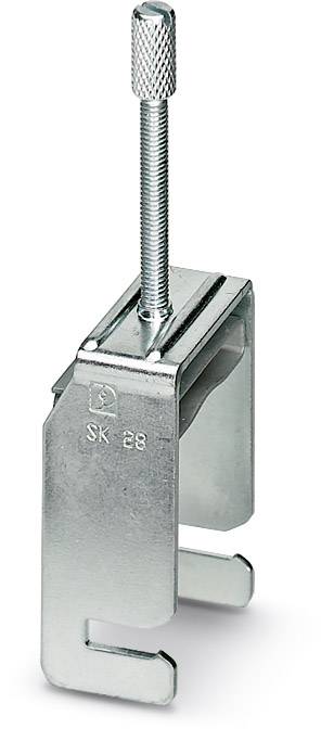 Metallische Klammer mit Schraube, verwendet zum Sichern von Objekten. Sie hat eine robuste Bauweise für zuverlässige Befestigung.