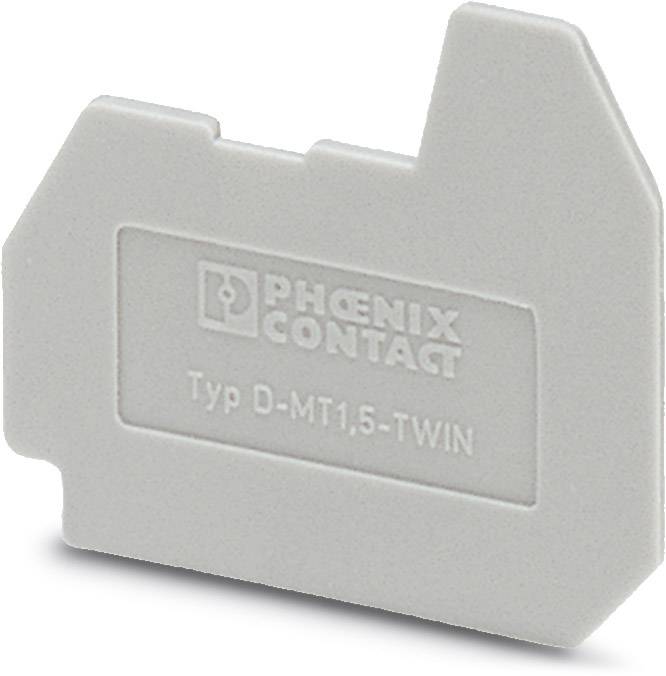 Ein graues Kunststoffteil mit der Aufschrift 'PHOENIX CONTACT Typ D-MT1,5-TWIN', vermutlich ein Zubehörteil für elektrischen Anschluss.