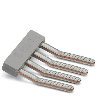 Ein grauer, rechteckiger elektronischer Bauteil mit fünf flachen, abgewinkelten Metallbeinen zur Befestigung und Verbindung auf einer Leiterplatte.