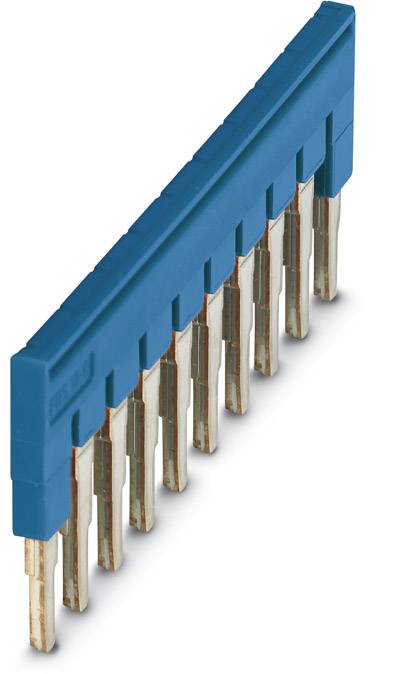 Ein blauer elektrischer Steckverbinder mit zehn Metallstiften zur Verbindung elektronischer Komponenten.