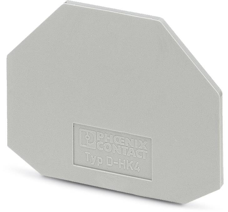 Graue Abdeckblende Typ D-HK4 von Phoenix Contact, achteckig, für den Schutz elektrischer Verbindungen in Verteilerkästen.