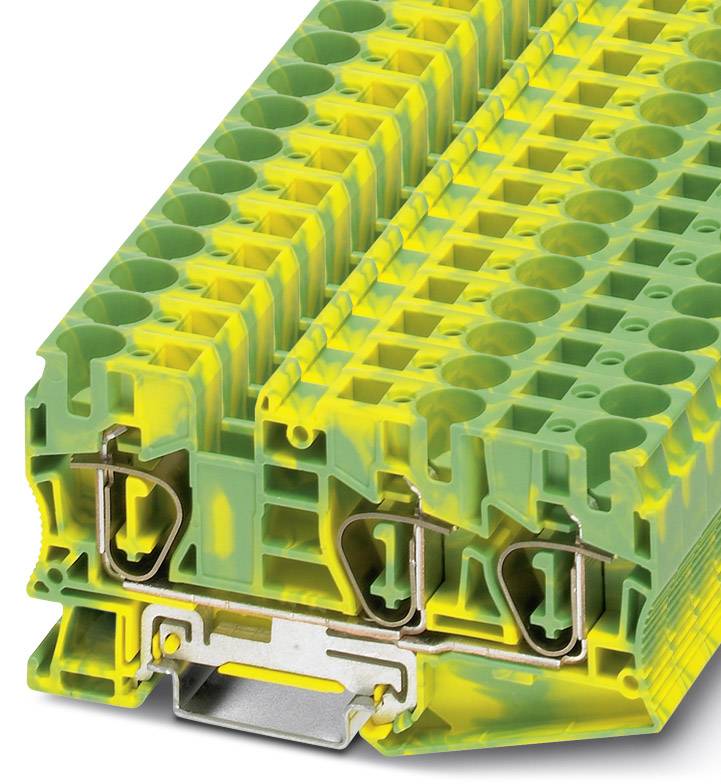 Ein gelber und grüner Steckverbinder mit Metallklammern, geeignet für industrielle elektrische Anwendungen in Schalttafeln.