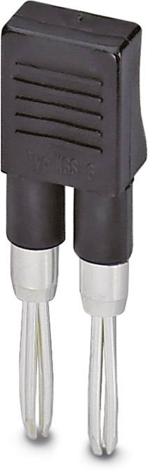 Ein schwarzer Klinkenstecker mit zwei metallischen Kontakten. Häufig verwendet in Audioanwendungen für elektrische Verbindungen.