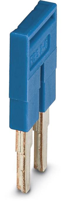 Blauer Flachstecksicherungsadapter mit zwei Metallkontakten, vertikal positioniert.