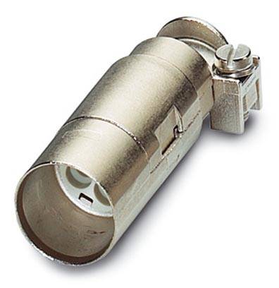 Metallischer Steckeranschluss, zylindrisch mit Schraubbefestigung. Geeignet für technische oder elektronische Geräte.