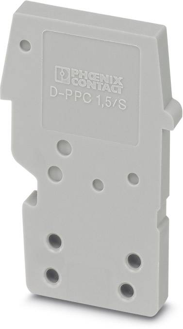 Grau-weißer Kunststoffadapter mit mehreren Löchern und der Aufschrift 'PHOENIX CONTACT D-PPC 1,5/S'. Modell einer elektrischen Komponente.