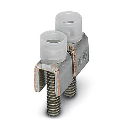 Doppel-Deckklemmenblock, aus Metall mit Kunststoffisolierung, für elektrische Verbindungen, zwei Schraubverbindungen.