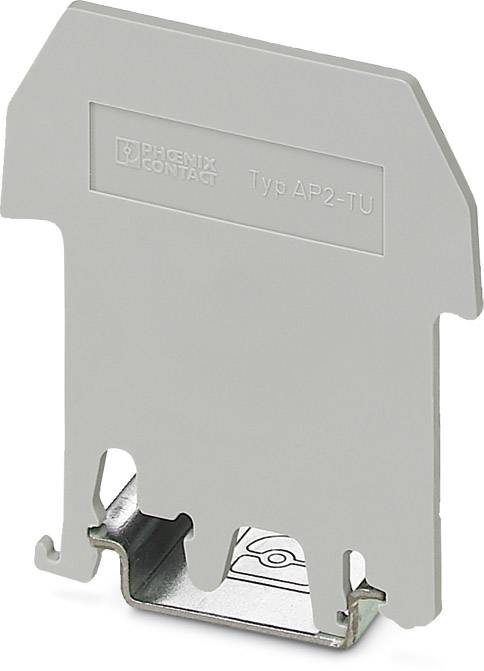 Graues Anschlussgehäuse von Phoenix Contact, Typ AP2-TU, aus Kunststoff und Metall. Verwendet für elektrische Verbindungen.