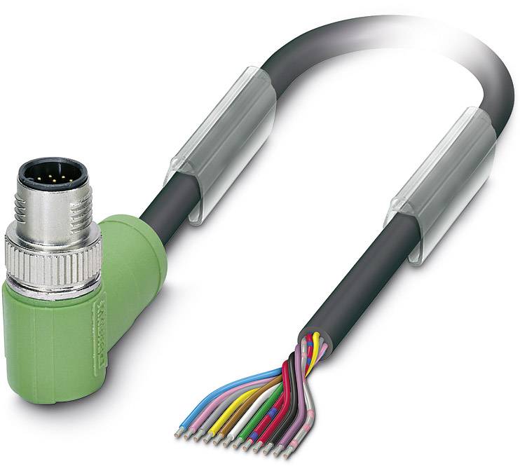 Phoenix Contact M12 Sensorleitung PVC 12-polig Stift gewinkelt A-Kodierung, Länge 10,0 Meter tiefschwarz RAL 9005,