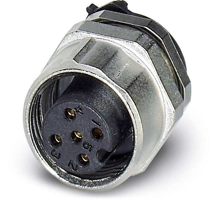 Ein runder, metallener Steckverbinder mit numerierten Pins, geeignet für elektronische Verbindungen in technischen Geräten.