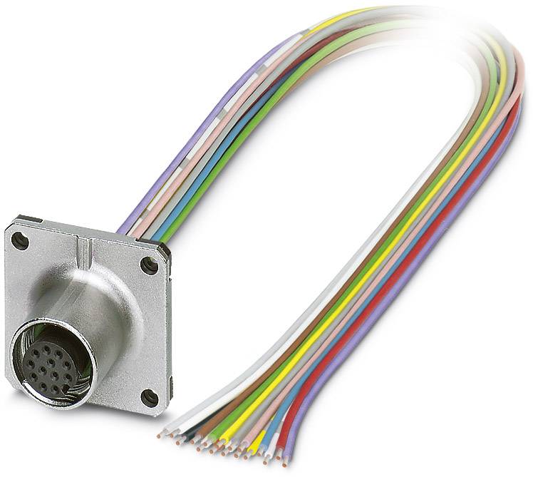Mehrpoliger Steckverbinder mit farbigen Kabeln, verwendbar in elektronischen Geräten für Signalübertragung oder Stromversorgung.