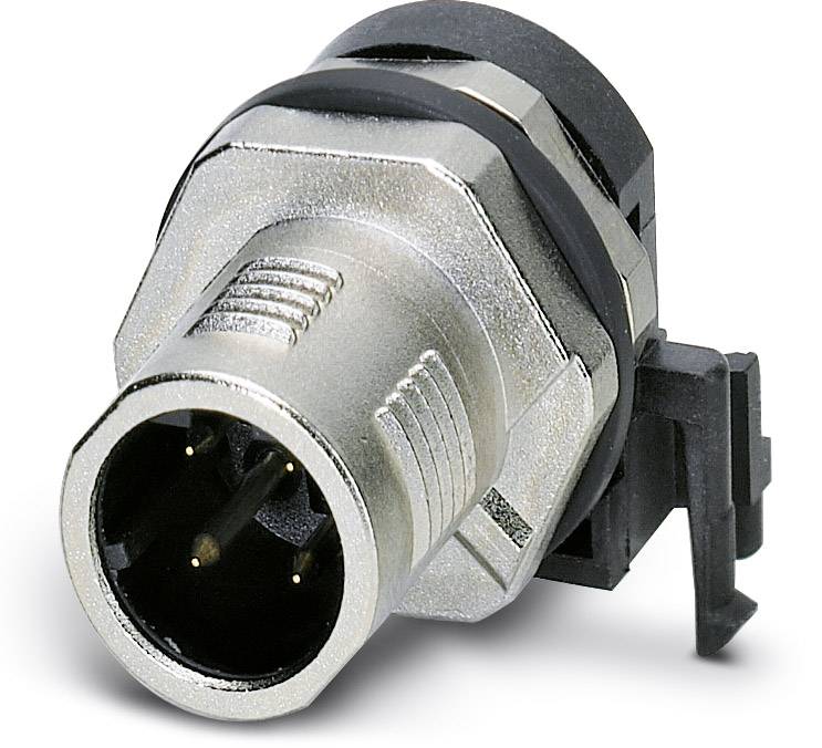 Silberner XLR-Stecker mit rundem Metallgehäuse und drei Pins, daneben ein schwarzes Kunststoffteil.
