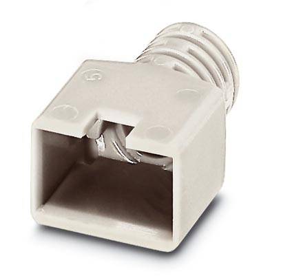 Ein weißer quadratischer Stecker mit einem gewundenen metallischen Ende. Geeignet für Verbindungstechnik in elektronischen Geräten.