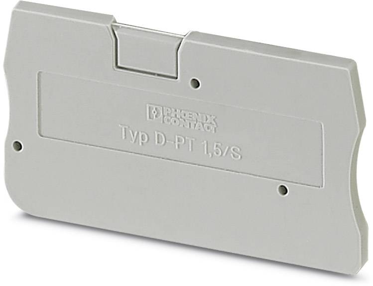 Abdeckung der Marke Phoenix Contact mit der Aufschrift 'Typ D-PT 1,5/S', grau, rechteckige Form.