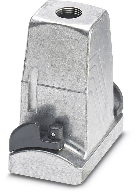 Ein rechteckiges, silbernes Metallgehäuse mit abgerundeten Kanten. Eine schwarze Komponente ist an der Basis befestigt.