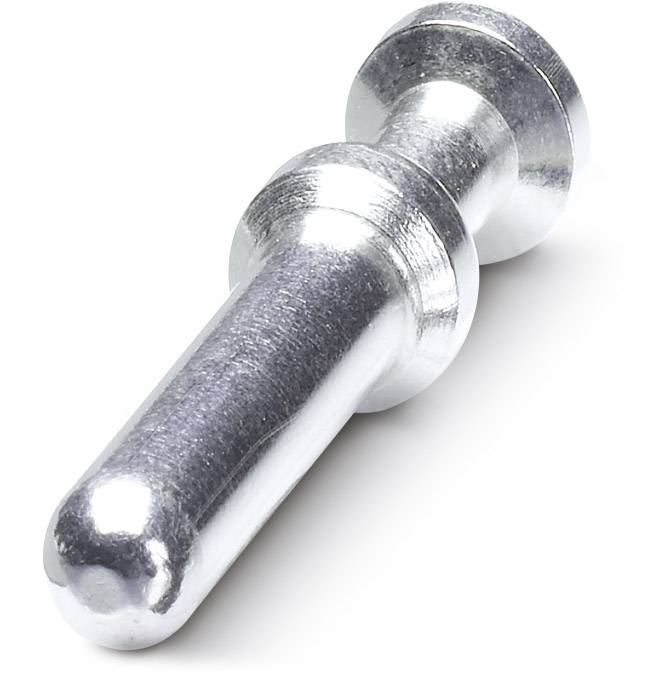 Metallischer Stift mit zylindrischer Form und abgeflachten Enden, vor einem weißen Hintergrund.