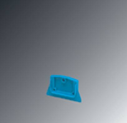 Blaues Plastikteil vor grauem Hintergrund, zentral platziert.