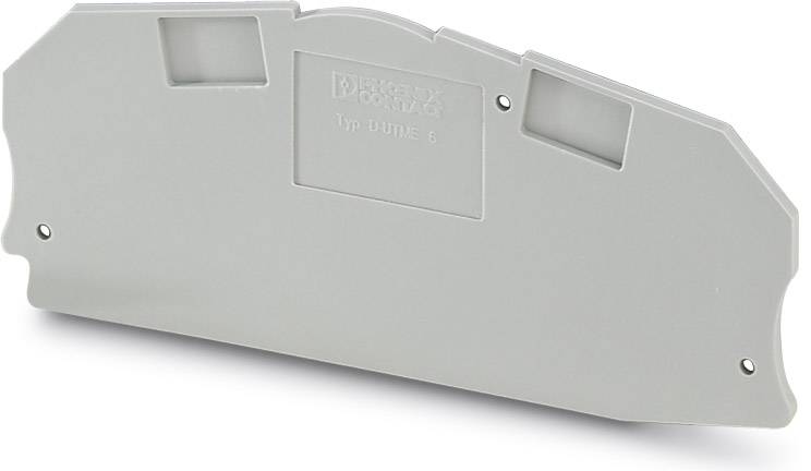 Graue Kunststoffabdeckung mit der Aufschrift 'PHOENIX CONTACT Typ DJ/35 G', verwendet zur Abdeckung von elektrischen Komponenten.