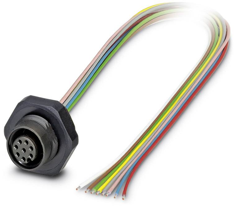 Kabelstecker mit mehreren farbigen Drähten, geeignet für elektronische Verbindungen. Wichtiger Bestandteil elektrischer Systeme.