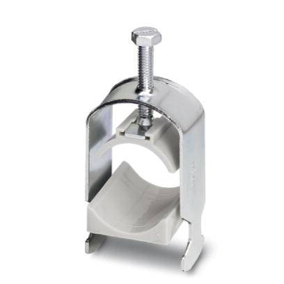 Metallkabelklemme mit Schraube, halbkreisförmige Öffnung für Kabelschutz.