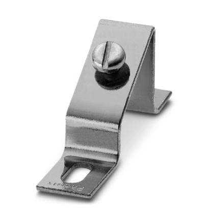 Metallischer Kabelhalter mit Schraube, geeignet zur Befestigung auf ebenen Oberflächen, bietet sicheren Halt für Kabel oder Leitungen.