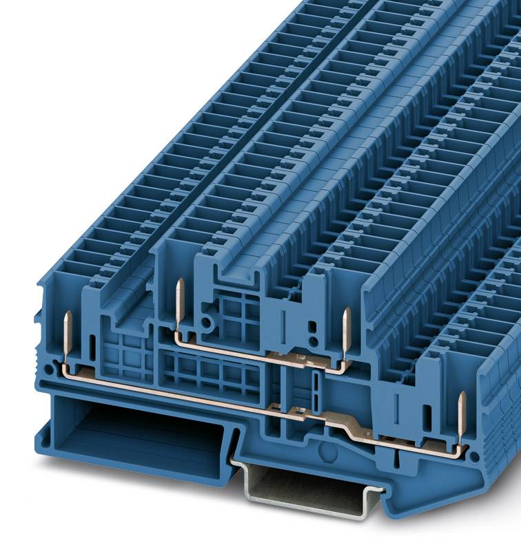 Ein Querschnitt eines komplexen elektrischen Steckverbinders in Blau zeigt die interne Struktur und verschiedene Kontaktpunkte.