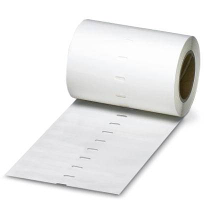 Rolle Thermopapier, teilweise entrollt, zeigt gestanzte Linien auf weißem Hintergrund. Geeignet für Drucker oder Registrierkassen.