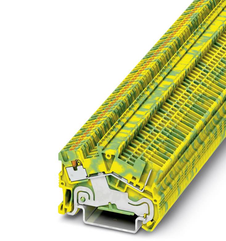 Ein mehrfarbiges technisches Bauteil mit komplexer Struktur, hauptsächlich in Gelb und Grün, möglicherweise ein elektrisches oder mechanisches Modul.
