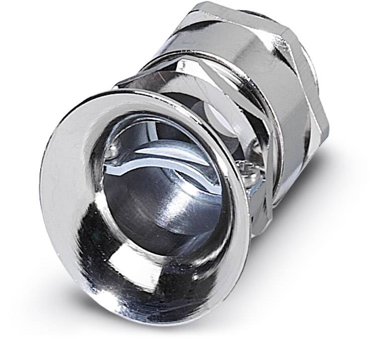 Metallverschraubung mit glänzendem Finish, zylindrische Form, geeignet für elektrische Kabeldurchführungen.